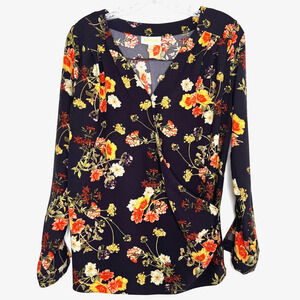 ModCloth Womens Top Surplice Purple Multi-Color Floral Print Long Sleeves Size S